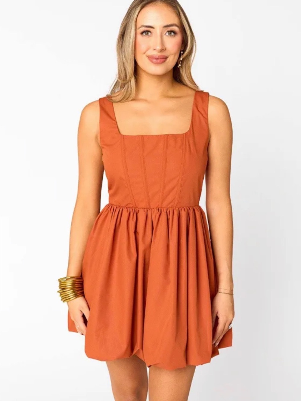 NWT Buddy Love Game Day Sleeveless Square-Neck Mini Dress in Rust Texas Gameday
